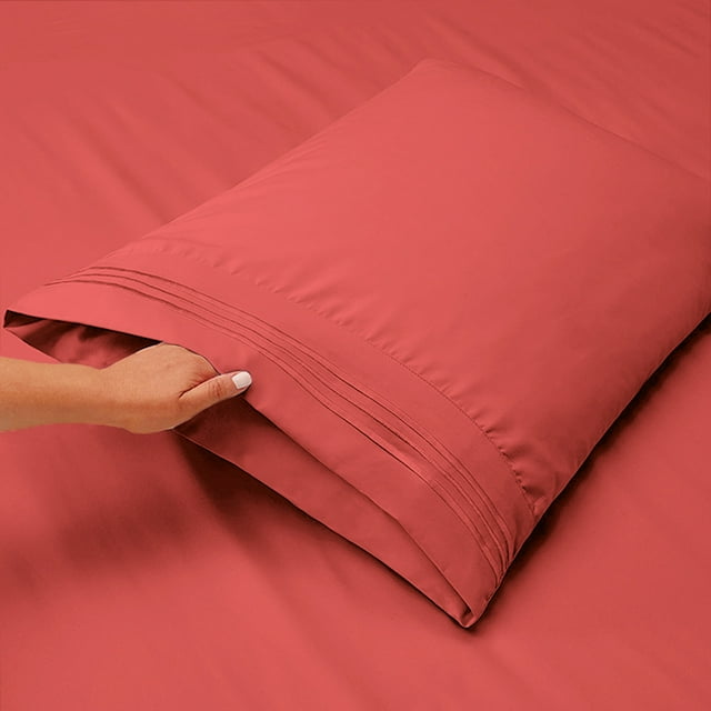 Extra Soft Pillowcase, Bamboo Rayon, Premium, Elegant, Moisture Wicking, Colorfast, King Size (2 Pieces) - Coral