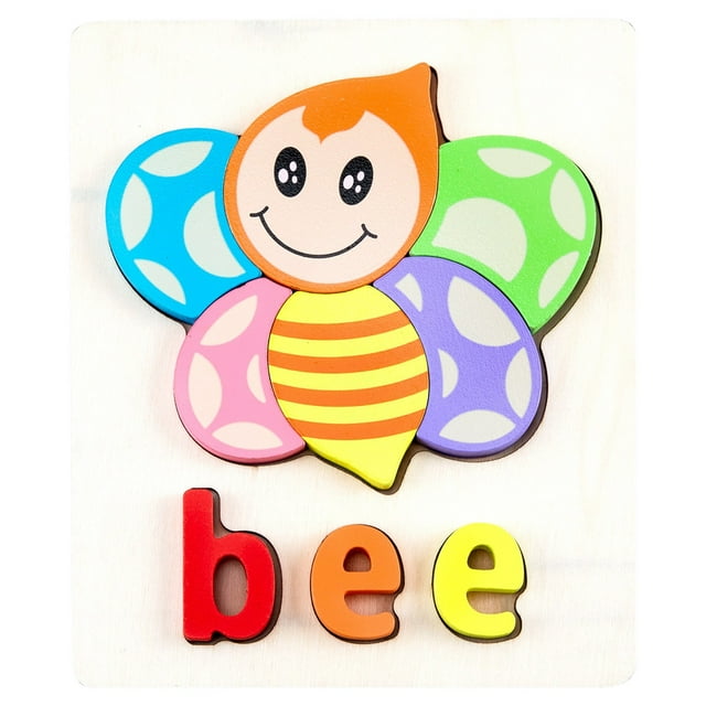 F Bee Wooden Puzzle Toy Shape Matching Game Educational Brain Teaser For Kids Age 3 To 7 Developmental Learning Gift
