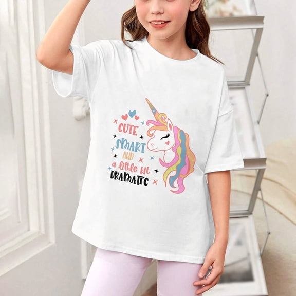 Fashion Teen Girls Graphic T-Shirt, Cute Smart And A Little Bit Dramatic Letter Print Design, Loose Comfortable Short Sleeve Casual Tee Apparel