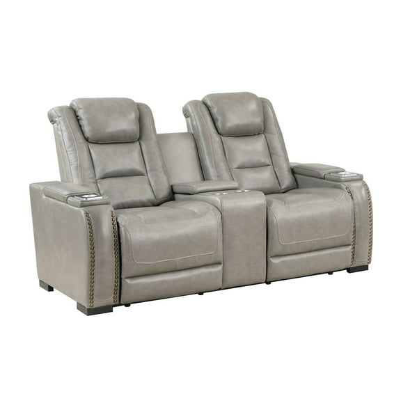 New Classic Furniture Breckenridge Leather Power Console Loveseat in Gray