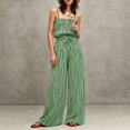 thumbnail image 7 of Womens Two Piece Outfit Spaghetti Strap Tube Top High Waist Belted Wide Leg Pants with Pockets Solid Color Vacation Set Green XL(XL), 7 of 7