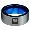 thumbnail image 2 of Tungsten New Mexico The Land of Enchantment State Heart Band Ring 8mm Men Women Comfort Fit Blue Flat Cut Brushed Gray Polished, 2 of 4
