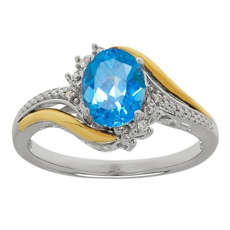 Duet Sterling Silver with 10kt Yellow Gold Oval Gemstone and Diamond Accent Ring Birthstone Collection