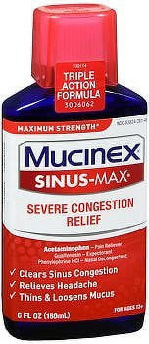 Mucinex Sinus-Max Severe Congestion Relief Liquid - 6 oz ,{Pack of 4}