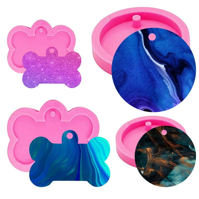 Resin Silicone Keychain Mold Circle Dog Tag Mold for Epoxy Resin Creativ 4 Pcs