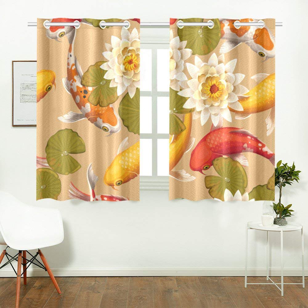 CADecor Japanese Koi Fish Window Treatment Panel Curtains Window Curtain Kitchen Curtain,Two