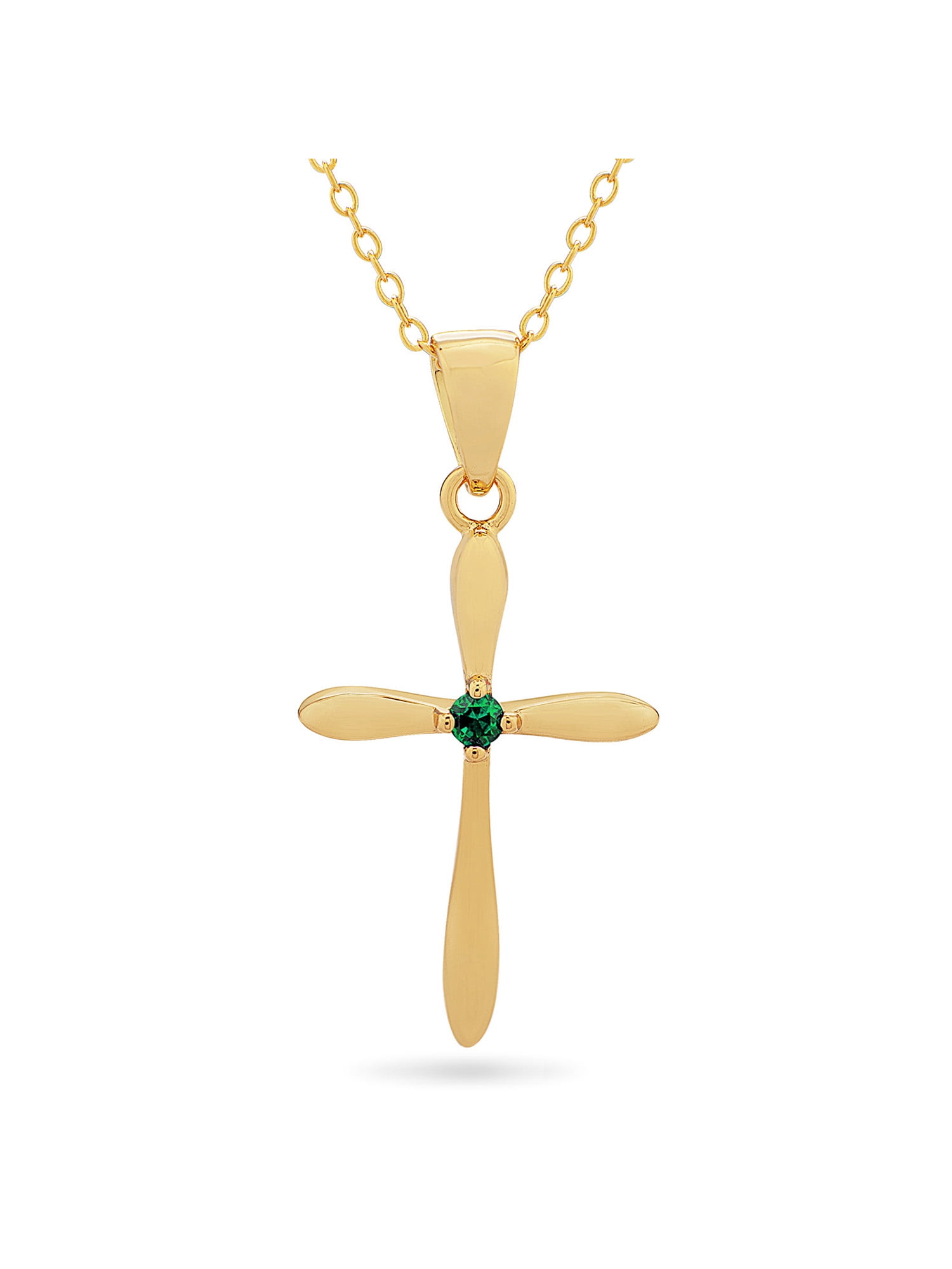 Simulated Emerald Cross Pendant in Gold 