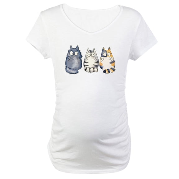 CafePress - Three 3 Cats Maternity T Shirt - Cotton Maternity T-shirt, Cute & Funny Pregnancy Tee