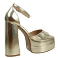 thumbnail image 3 of Soda Women's Faux Leather High Platform Chunky Block Ankle Strap Heel, Gold, 6 M US, 3 of 5