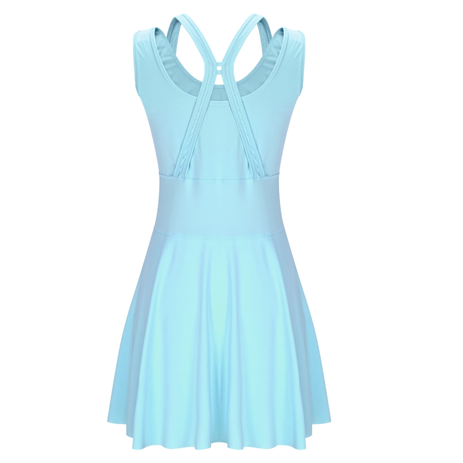 Zedker Tennis Dresses for Women Sleeveless 2-in-1 Athletic Golf Dress with Built-in Shorts Light Blue Plus S