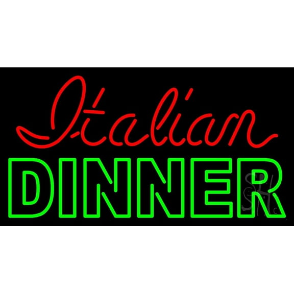 Italian Dinner 1 LED Neon Sign 13 x 24 - inches, Clear Edge Cut Acrylic Backing, with Dimmer - Bright and Premium built indoor LED Neon Sign for restaurant window and interior decor.