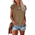 thumbnail image 1 of Las mujeres ahuecan hacia fuera la blusa de manga corta cuello redondo color puro casual plisada camiseta para el verano, 1 of 3