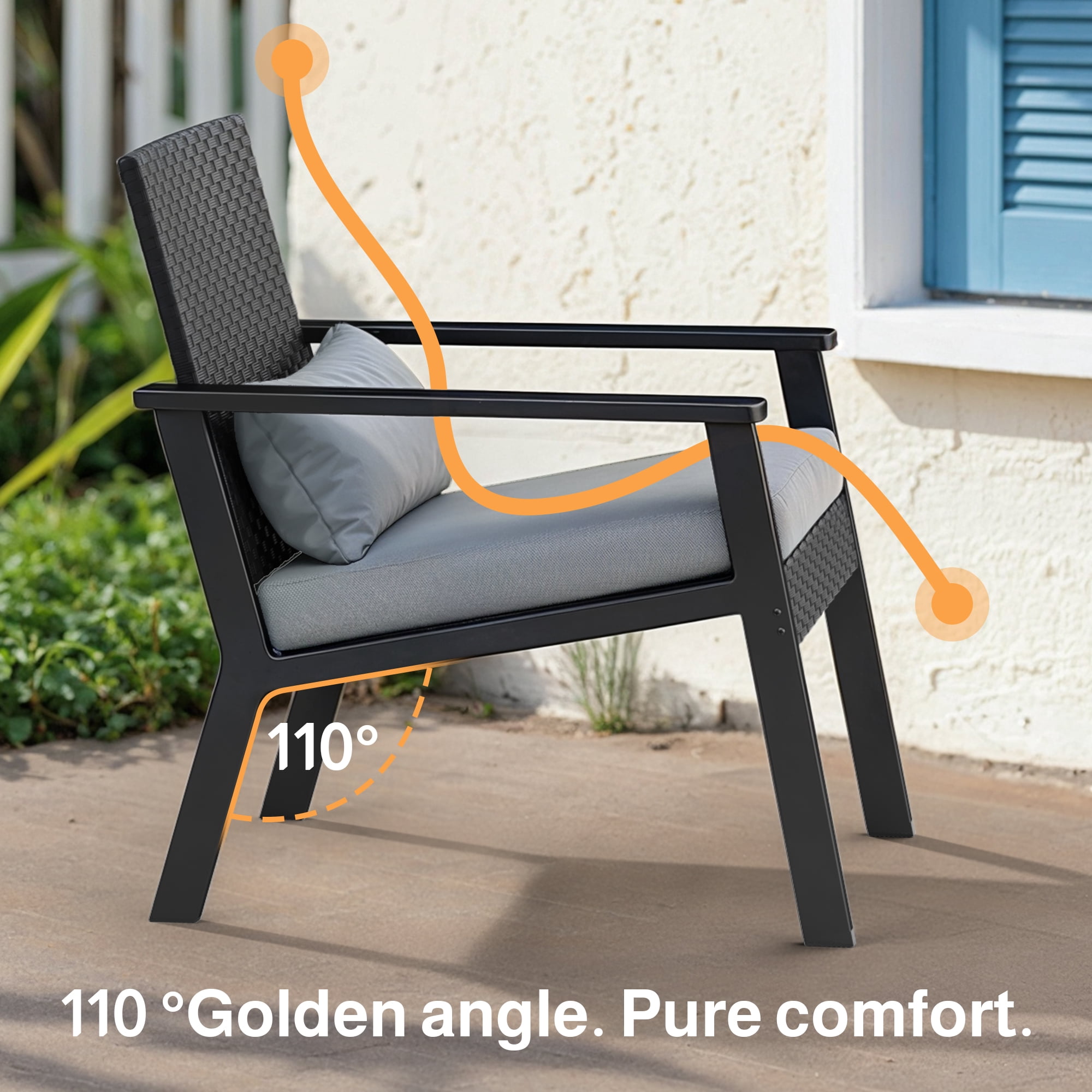 Outdoor Leisure Wicker Furnishing Pack Equipped with Clear Glass Table for Courtyard, Balcony and Entry Porch, Gray