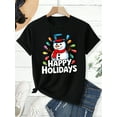 thumbnail image 3 of Christmas Snowman Happy Holidays Print With Lights And Design Black Graphic T-Shirt for Men Women ,Tops Tee, 3 of 4