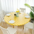 thumbnail image 6 of Rally Home Goods Indoor Outdoor Patio Round Fitted Vinyl Tablecloth, Flannel Backing, Elastic Edge, Waterproof Wipeable Cover, Yellow Moroccan Trellis Pattern for 5-Seat Table of 36-42’’ Diameter, 6 of 8