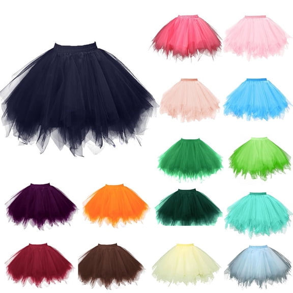 GEWSEY Women's Short Vintage Ballet Bubble Puffy Tutu Petticoat Skirt (Pink, One size)