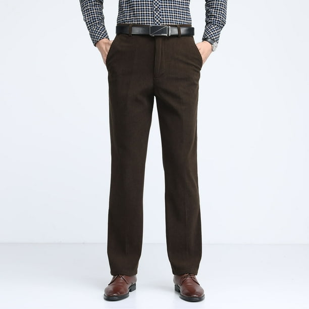 Pantalones largos de pana lisa con botones y cremallera para hombre, cintura alta, bolsillos, pantalones largos de poliéster.