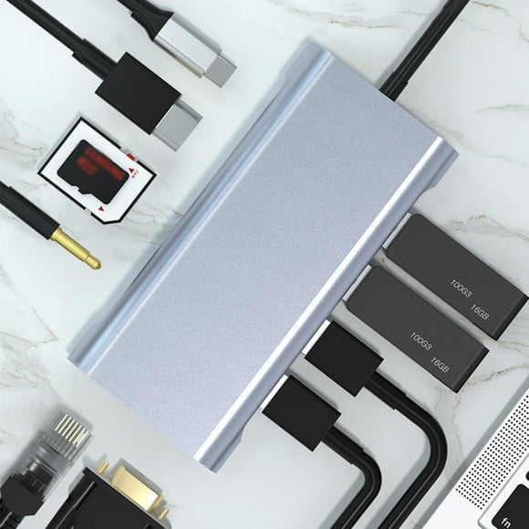 SPOORYYO 11-in-1 USB-C Docking Station with 4K HDMI, VGA, 4 USB 3.0 Ports, 100W PD, Ethernet, and TF Card Reader