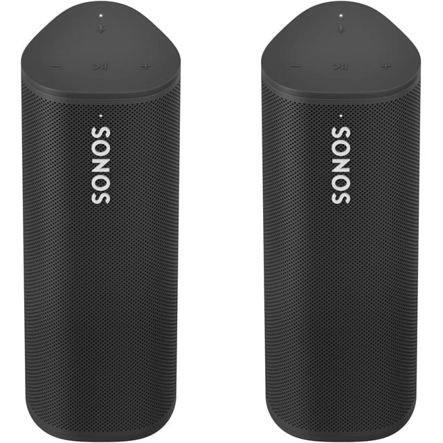 Altavoz Sonos Roam Black, paquete de 2 con WiFi, Bluetooth y resistente al agua