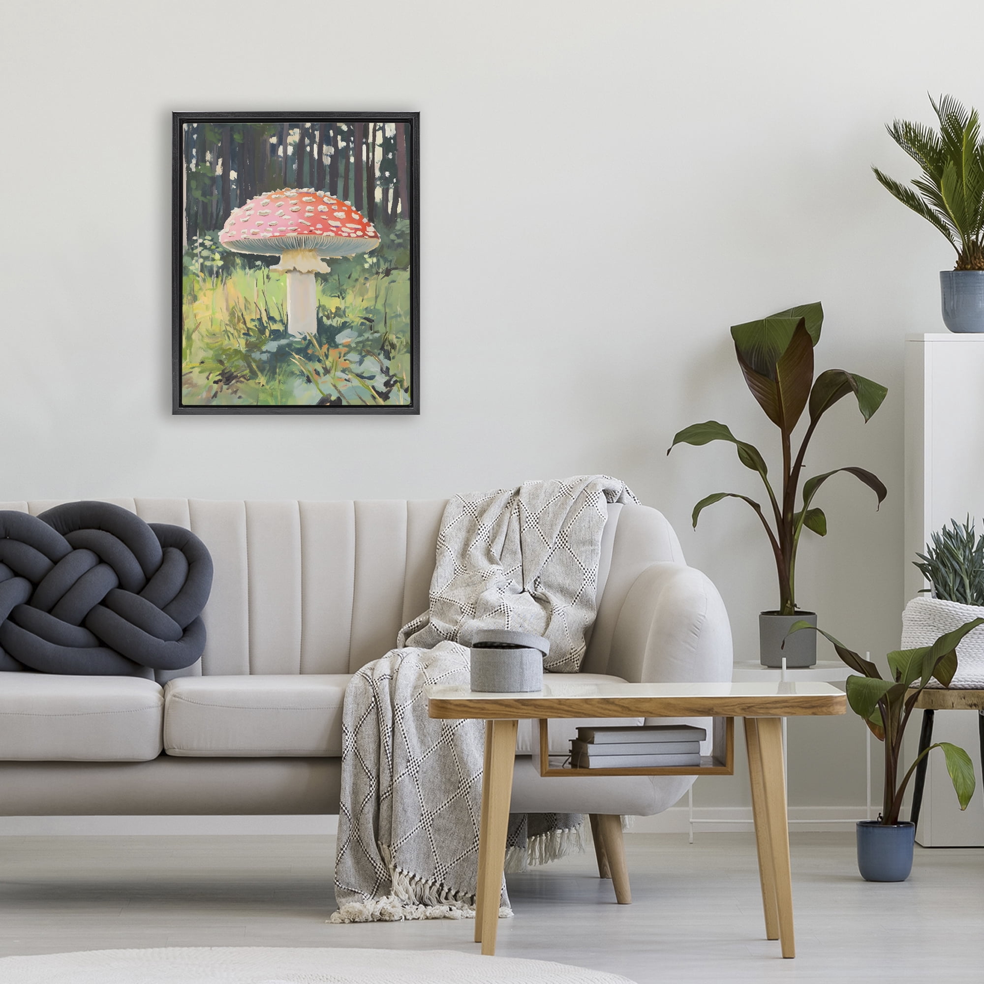 Stupell Industries Red Mushroom in Sunlit Forest Black Framed Floater Canvas Wall Art, design by The Prints Vibe