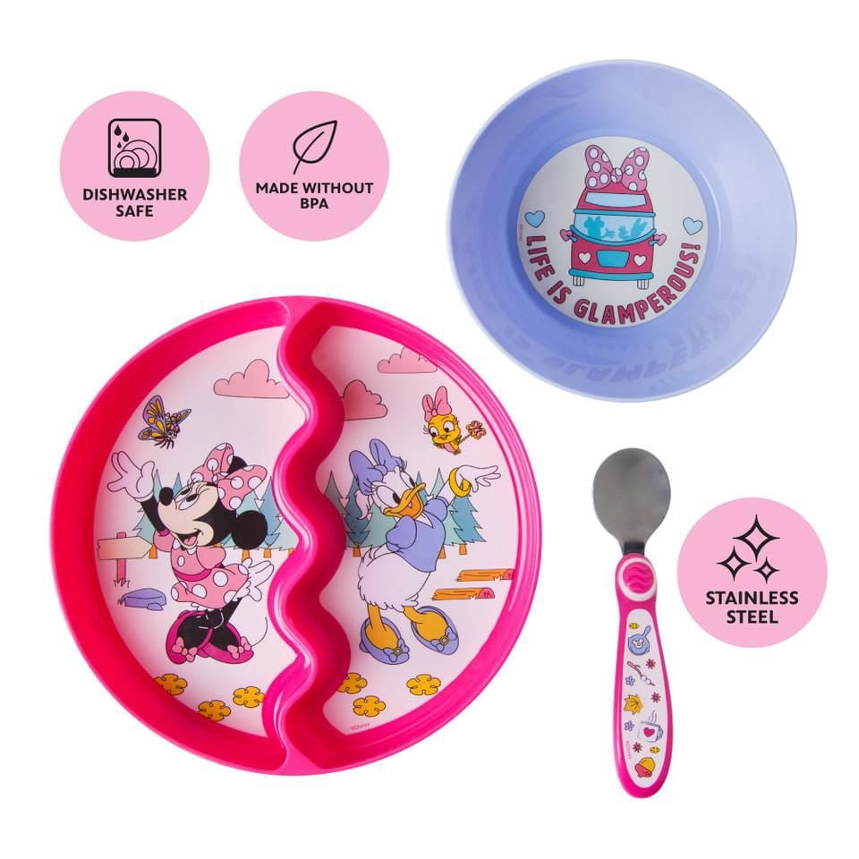 Disney Minnie Mouse Mealtime Set with Divided Suction Plate, Bowl and Spoon