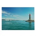 thumbnail image 2 of Lighthouse Cutting Board, Day by the Seaside Sailboats Lighthouse Rocks Clear Sea Clouds Island Seascape, Decorative Tempered Glass Cutting and Serving Board, Large Size, Multicolor, by Ambesonne, 2 of 5
