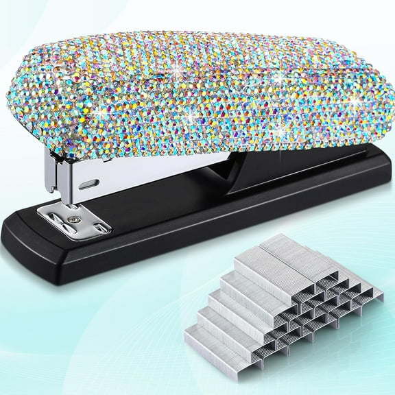Bling Crystal Stapler Gift Sparkly Diamond Stapler for Desk Handmade Clay Rhinestone Machine Pretty Office Stationery Kit Stylish Accessory for Women Lady Christmas(AB Color)