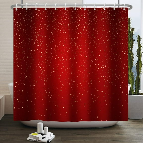 Red Shower Curtain Gold Glitter Spots Modern Luxury Shower Curtains Decorative for Bathroom Home Bathtubs Waterproof Fabric Shower Curtain with Hooks 72x84 Inches