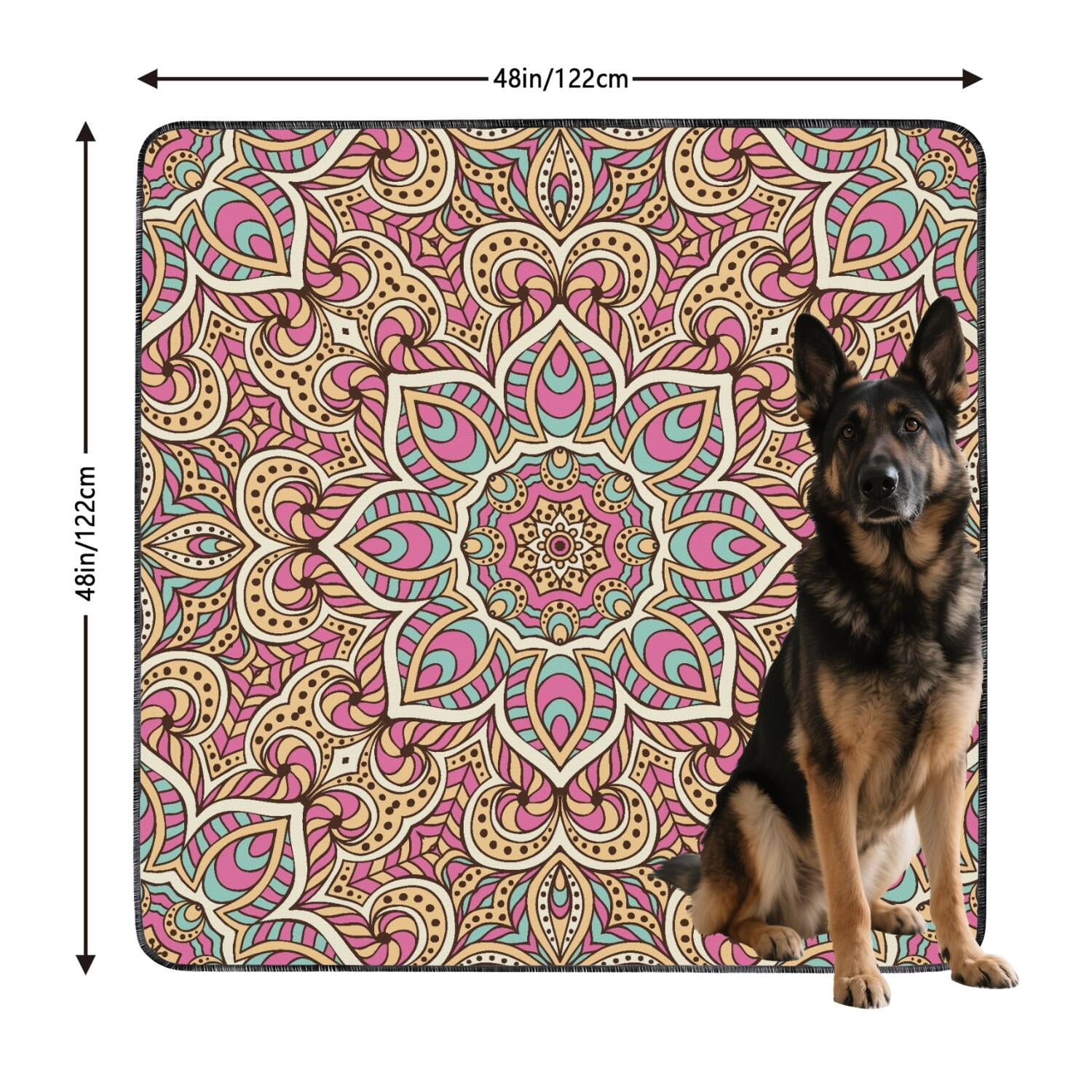 48" x48" Washable Reusable Pee Pads Mandala, Non-Slip Dog Potty Pads with Quick-Absorb Layer for Crate and Floor Protection