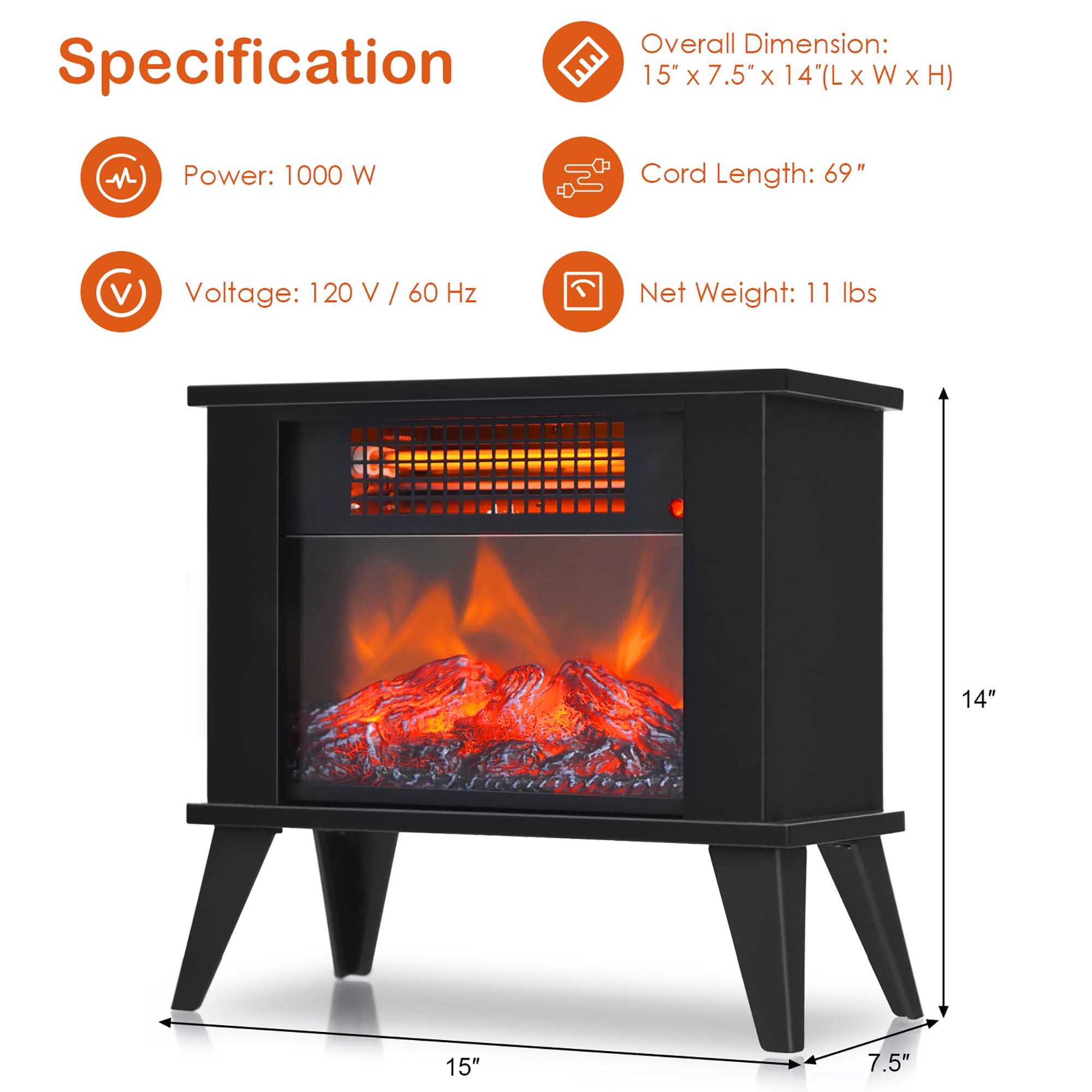 Buy Costway 14 Portable Electric Fireplace Heater Mini Freestanding
