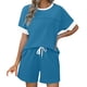 thumbnail image 1 of Tops de Cuello Redondo para las Mujeres Casual de Manga Corta Y Pantalones Cortos con Cordón de Dos Piezas Color Bloqueado Conjunto, 1 of 9