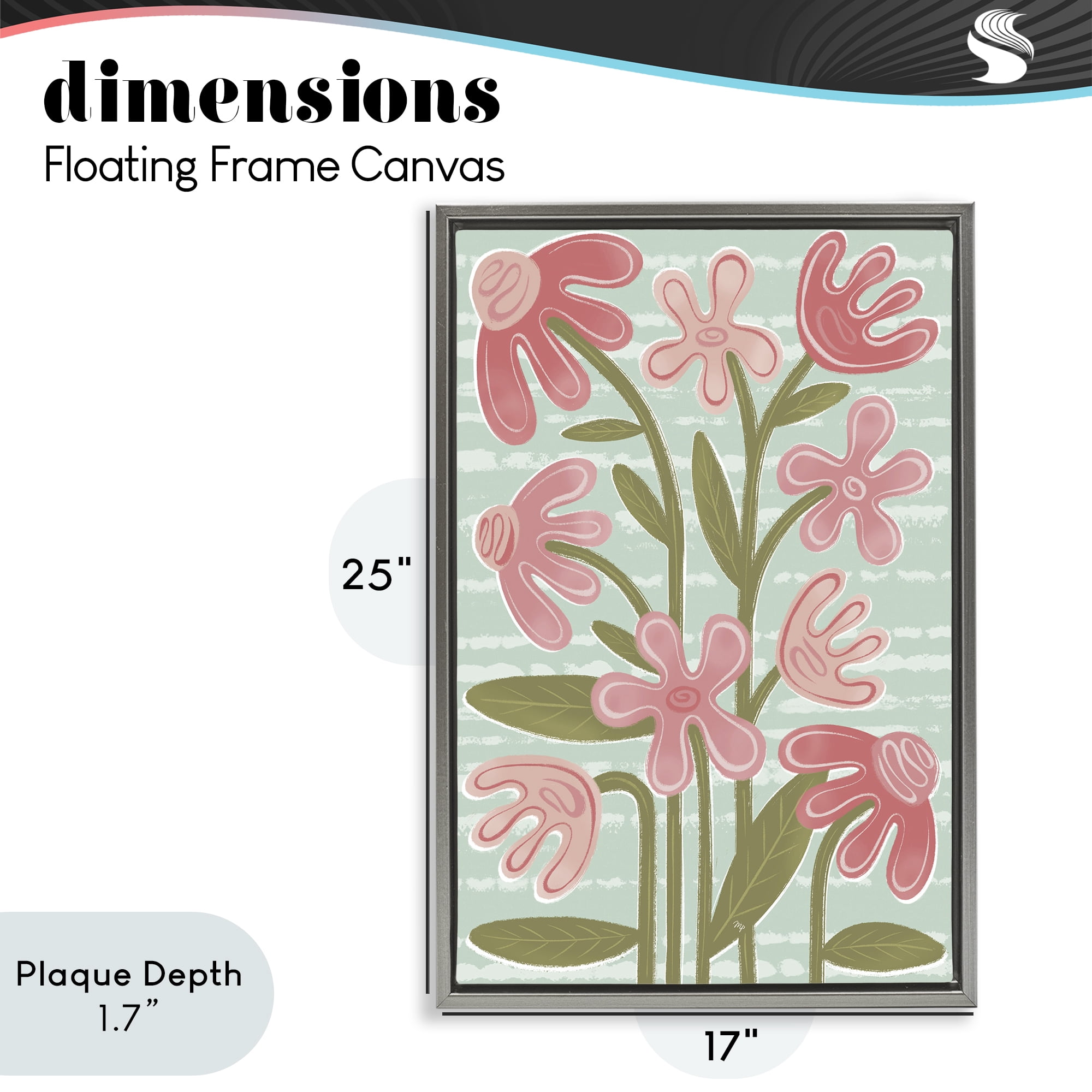 Stupell Industries Pink Whimsy Midcentury Flowers Gray Framed Floater Canvas Wall Art, design by Martina Pavlova