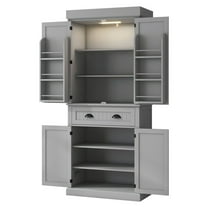 71" Kitchen Pantry Cabinet with LED Lights, 6 Door Shelves, Drawer & Adjustable Shelves, Gray - Tall Storage Organizer
