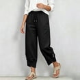 thumbnail image 4 of Karymi Jeans for Women Thick Cropped Sweatpants, Elastic Drawstring Waist Jogger Pants, Button Decor Irregular Split Hem Trousers with Side Pockets, 4 of 9