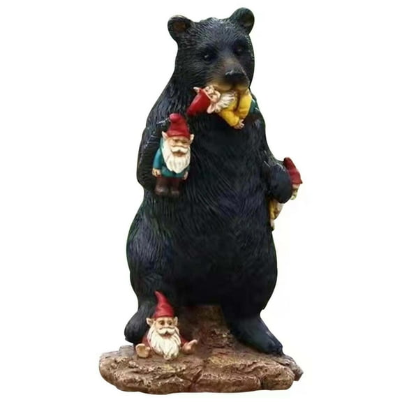 Loyerfyivos Black Bear Eating Gnomes Funny Statue Resin Ornaments Decoration Indoor Outdoor Garden Lawn Patio Outdoor Decorations