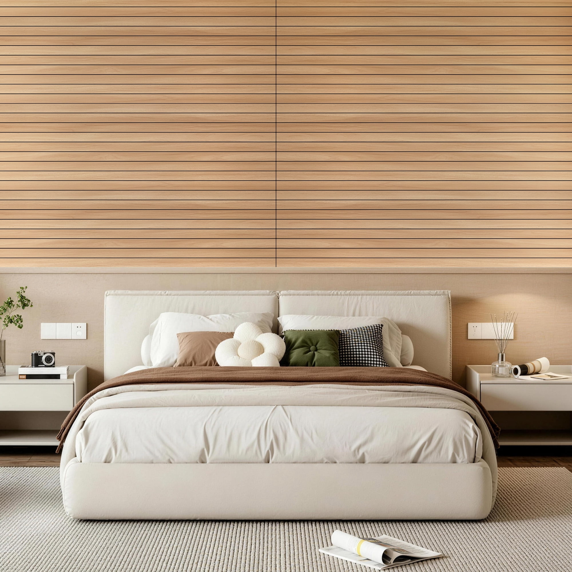 Yeslife 6-Pack Peel and Stick PVC Wood Slat Wall Panels, 48.03 in. x 15.75 in., Oak Wood Grain, Thickened 3D Decorative Wall Panels for Living Room, Bedroom & Office