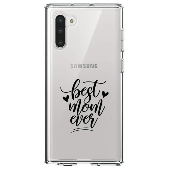 DistinctInk Clear Shockproof Hybrid Case for Samsung Galaxy Note 10 (6.3" Screen) - TPU Bumper Acrylic Back Tempered Glass Screen Protector - Best Mom Ever - Hearts