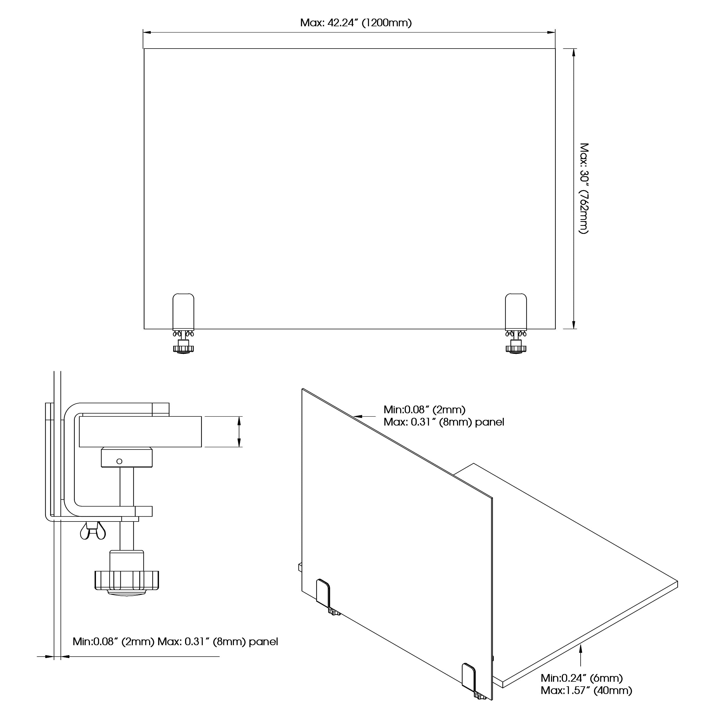 M&T Displays Edge Clamp Kit, C-Clamp for Table Panel Separator, Desktop Mount Holder Stand (2 pack)