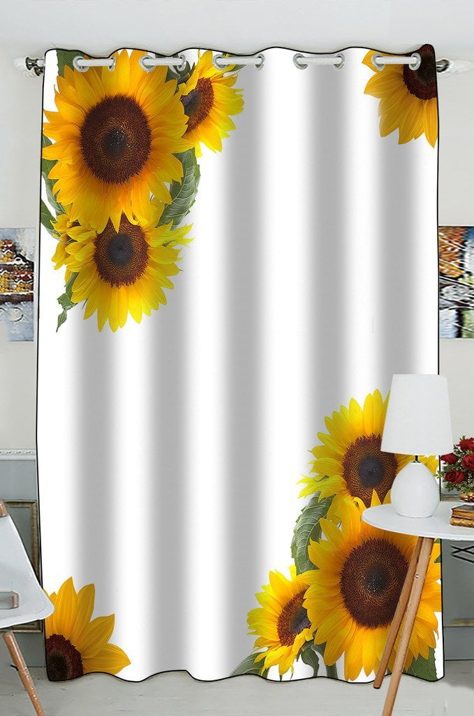 GCKG Sunflowers Window Curtain Kitchen Curtain Size 52(W) x 84 inches