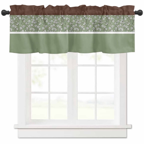 Hokiten Rod Pocket Curtain Valance, Sage Green Brown Flowers Farmhouse Window Valance for Living Room, Bedroom, Kitchen Classic Botanical Art Elegant 54"W x 18"L