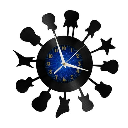 Guitar musical instrument Vinyl Record Wall Clock for Kitchen Wall Decor Wall Art Gift for Lover Gift Idea for a Best Friend(B)