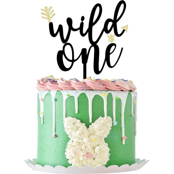 Wild One Birthday Decorations Cake Topper Black and Gold Glitter, Where the Wild Things Are Party Supplies for 1st Baby Boy, Gift Boxed