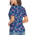 thumbnail image 3 of Honeii Plants And Flamingos Print Women's Classic V-Neck T-Shirt,Womens Fashion Tops,Stylish Everyday Top for Women, Casual Summer Spring Outfits Clothes-Small, 3 of 5
