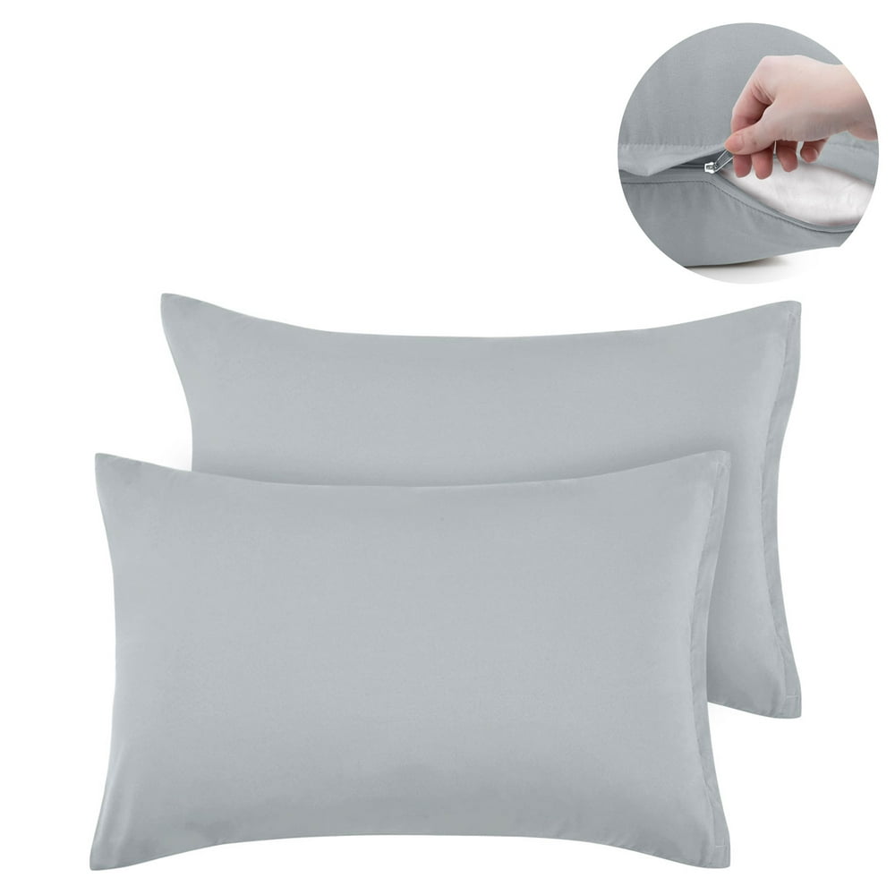PiccoCasa 2 Packs Zippered Pillowcases Brushed Microfiber, Light Grey ...