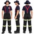thumbnail image 2 of IROOZIGOTO Mens Firefighter Cosplay Costume Set Relaxed Fit Crew Neck Short Sleeve with Hat Props Halloween Role Play Party Outfit, 2 of 9