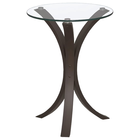 Cappuccino Round Glass Top Accent Side Table with Sturdy MDF Frame for Living Room, 21.25 Inch Tall Pedestal Table for Small Spaces