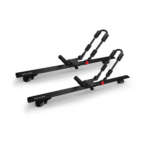 BrightLines All Black Heavy Duty 220 lbs Wing Shaped Universal Crossbars Roof Racks & One Pair Foldable Kayak Racks for Kayaks, Canoe, SUP