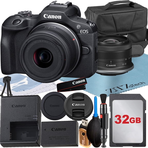 Canon EOS R100 Mirrorless Camera with RF-S 18-45mm Lens   32GB Memory Card   Case   ZeeTech Accessory Bundle (International Version)
