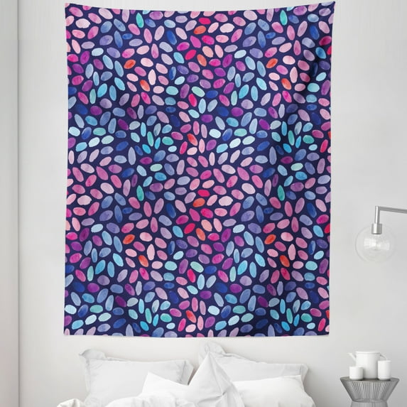Grunge Tapestry, Vibrant Watercolor Spots Oval Shapes Paintbrush Effect Abstract, Fabric Wall Hanging Decor for Bedroom Living Room Dorm, 5 Sizes, Violet Blue Multicolor, by Ambesonne