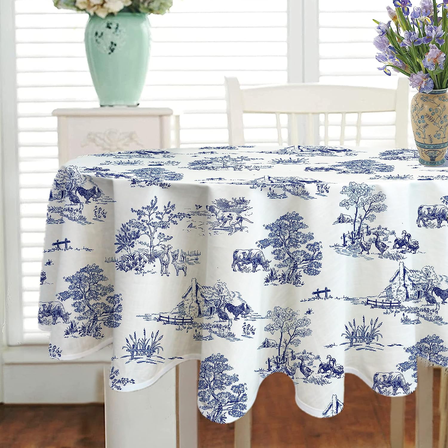 Rustic Oval Tablecloth 60x84 Inch,Blue and White Country Tablecloth